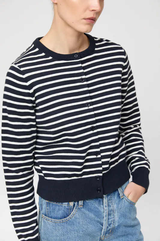 Cotton Cashmere Cardigan Cream Stripe