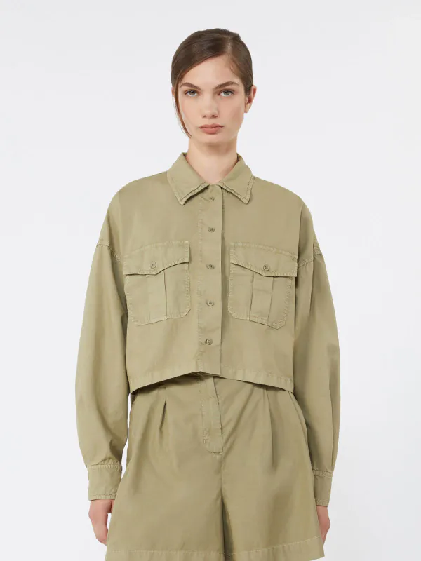 ACCENNI Boxy Cotton Panama Shirt Olive Green