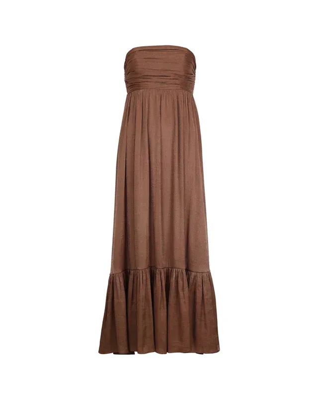 Shiny Bandeau Dress Brown