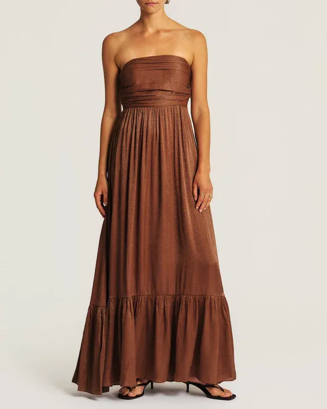 Shiny Bandeau Dress Brown