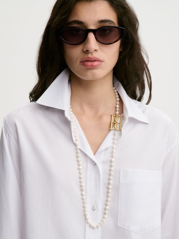 AUDREY Cropped Organic Cotton Shirt White Herringbone