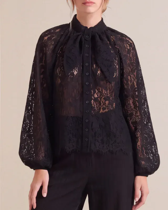 Lace Bow Blouse Black 