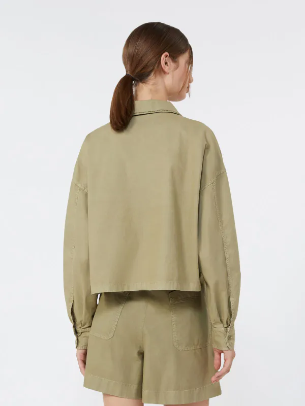 ACCENNI Boxy Cotton Panama Shirt Olive Green