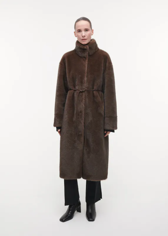 FREJA Long Faux Fur Coat Choco