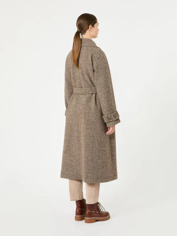 TEMA Long Wool Blend Tweed Coat Brown