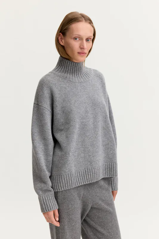 Wool Cashmere Turtleneck Sweater Grey Melange