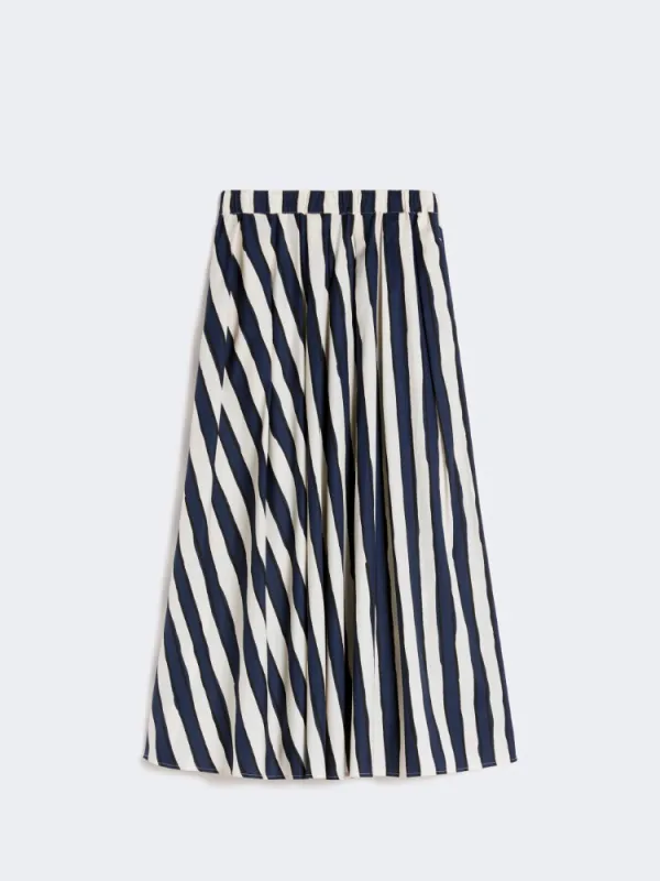 UOMO Printed Poplin Pleated Skirt Navy