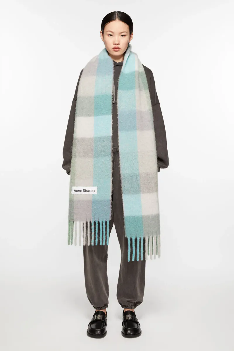 MOHAIR CHECKED SCARF Turquoise|Grey|Mint Green