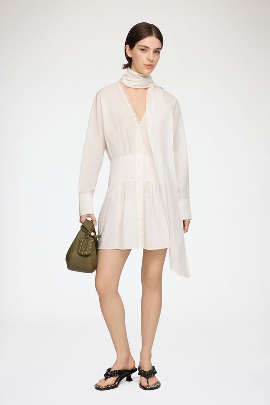 VOILE KIMONO Cotton Scarf Mini Dress Bright White