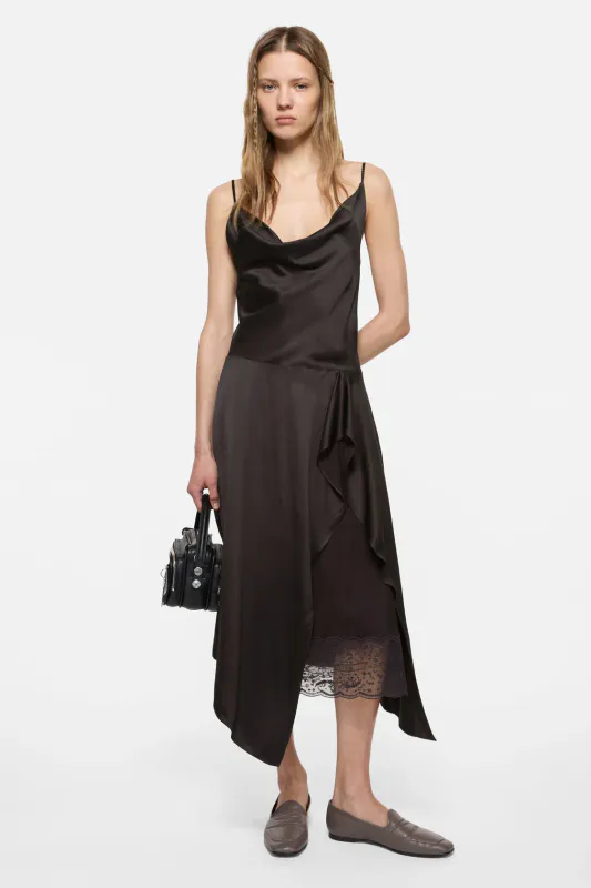SHINY Satin Slip Dress Dark Brown