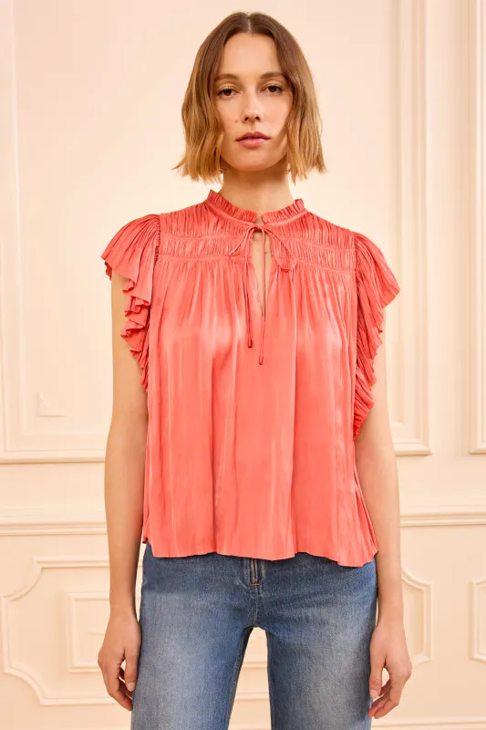 Agosta Flutter Sleeve Top Coral