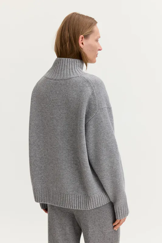 Wool Cashmere Turtleneck Sweater Grey Melange