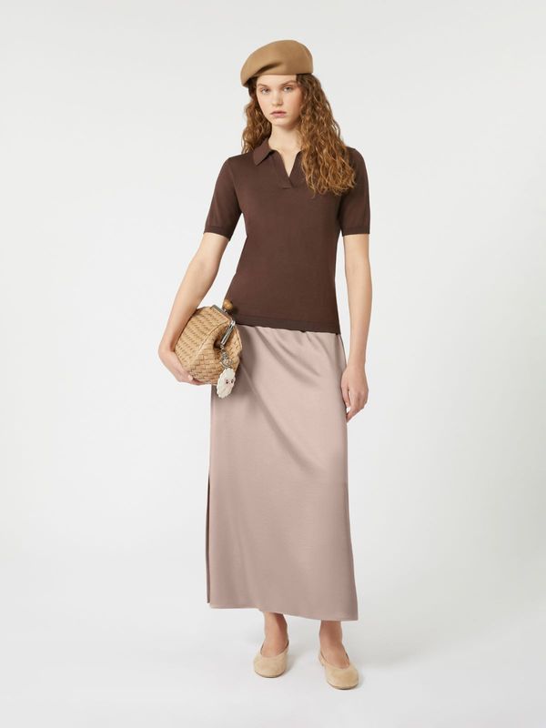 ANGELO Satin Calf-Length Skirt Powder