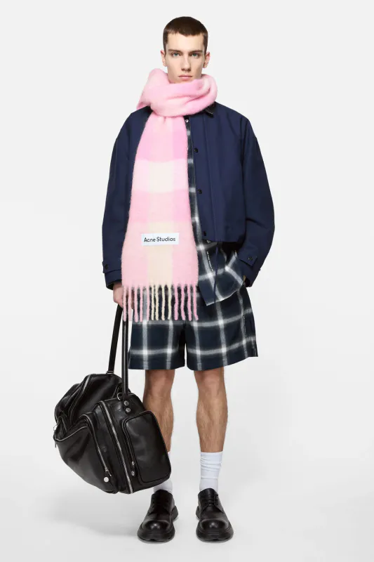 MOHAIR CHECKED SCARF Candy Pink | White | Mint Pale Pink 