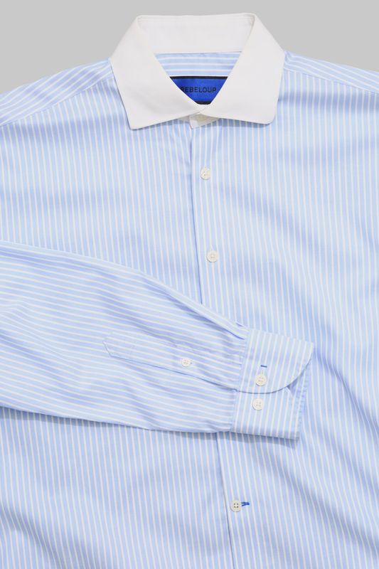 ZOE Cropped Shirt SkyWhite Bold Stripes