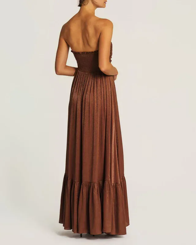 Shiny Bandeau Dress Brown