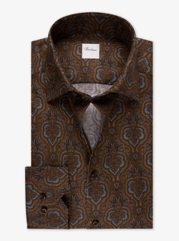 Brown Patterned Oxford Shirt Slimline